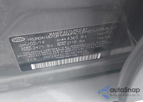 2014 Hyundai Sonata Gls из США, поврежденный, VIN 5NPEB4AC3EH874479